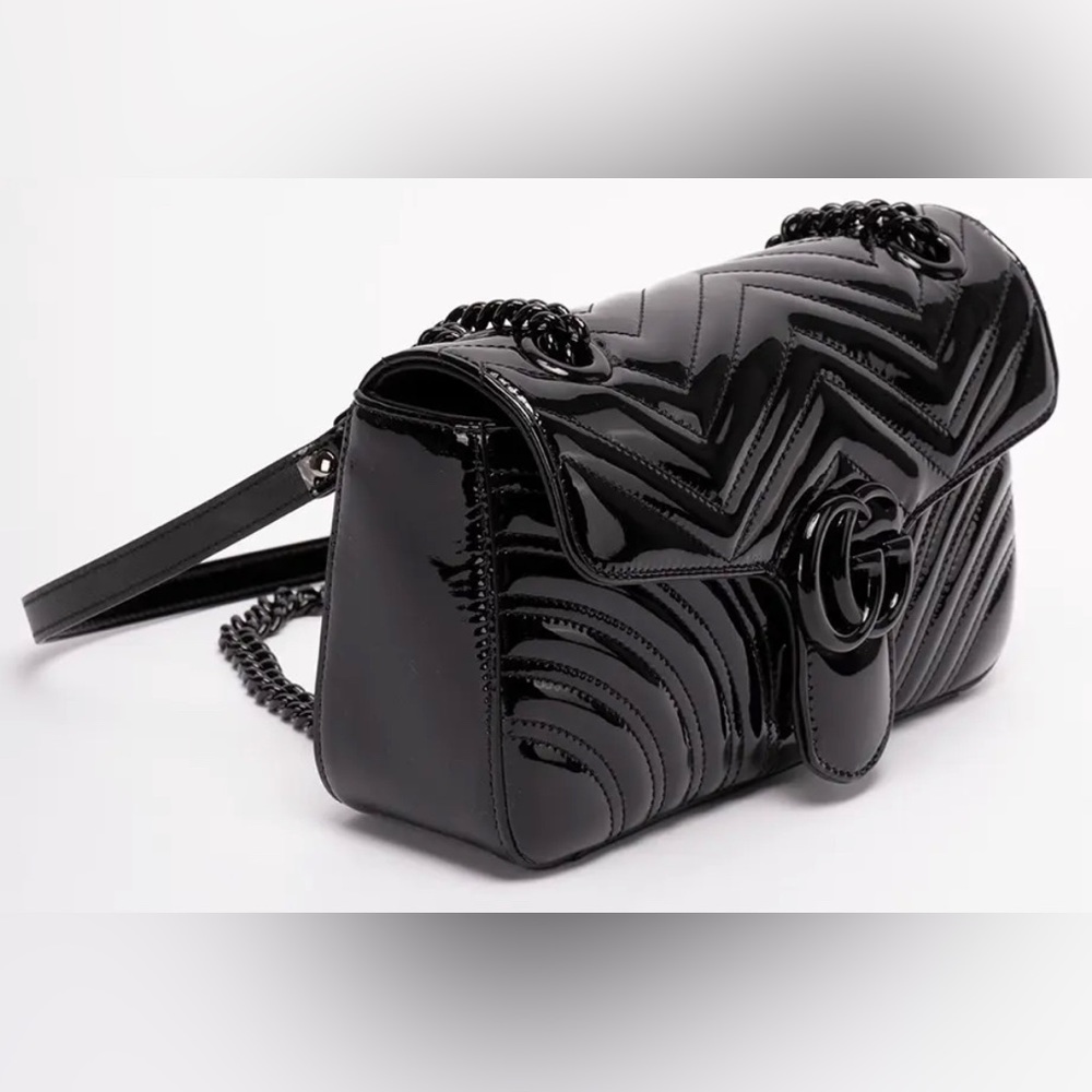 ❌❌SOLD!❌❌NEW Gucci Marmont GG Black Patent Leather Shoulder Bag Purse Authentic - Picture 8 of 11